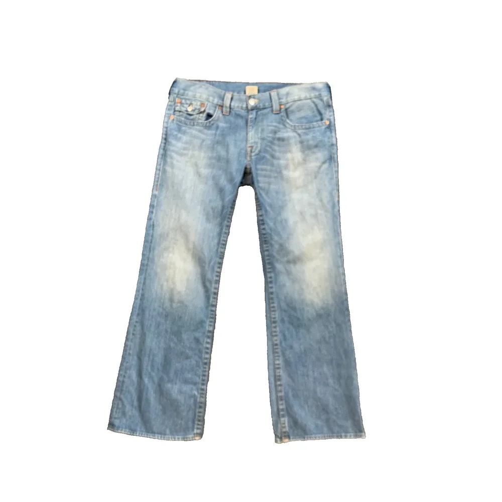 Vintage True Religion Jeans Mens 38 Light Wash Billy Bootcut Flap Pocket Denim